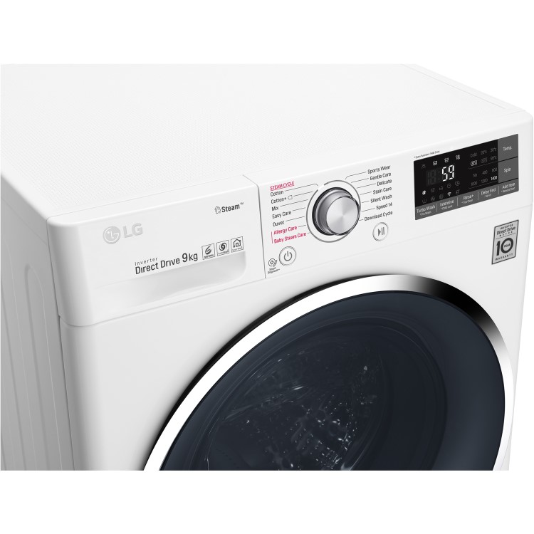 Refurbished LG F4J7VY2WD Freestanding 9KG 1400 Spin Washing Machine With Steam And Wifi Control White