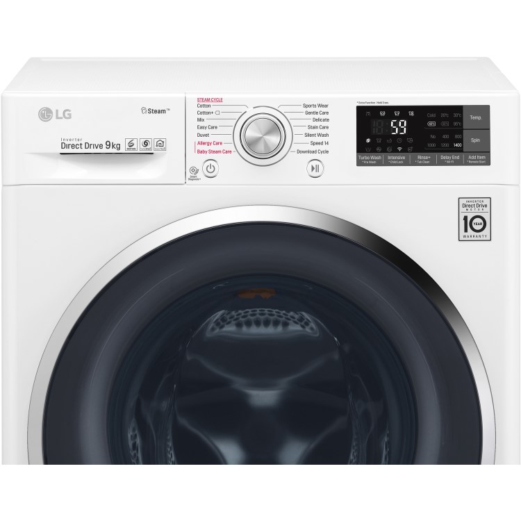 Refurbished LG F4J7VY2WD Freestanding 9KG 1400 Spin Washing Machine With Steam And Wifi Control White
