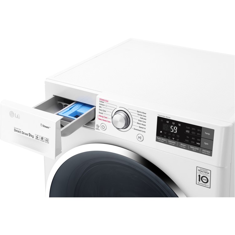 Refurbished LG F4J7VY2WD Freestanding 9KG 1400 Spin Washing Machine With Steam And Wifi Control White