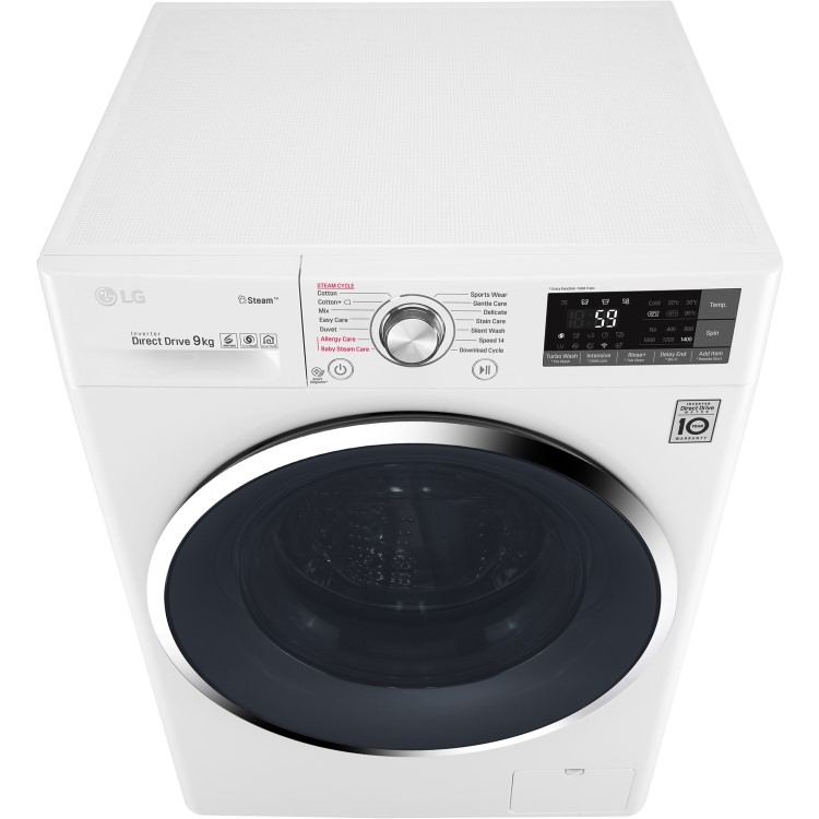 Refurbished LG F4J7VY2WD Freestanding 9KG 1400 Spin Washing Machine With Steam And Wifi Control White