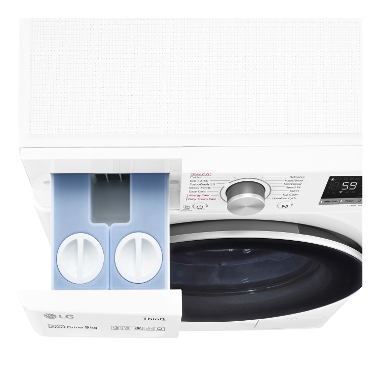 LG V7 EZDispense 9kg 1400rpm Freestanding Washing Machine With Steam - White