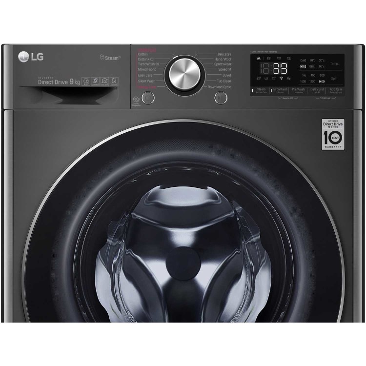 LG F4V909BTS 9kg 1400rpm AI DD Freestanding Washing Machine With TurboWash 360 & Steam - Black Steel