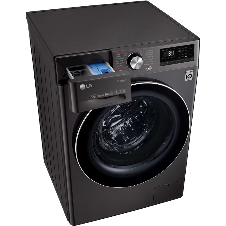 LG F4V909BTS 9kg 1400rpm AI DD Freestanding Washing Machine With TurboWash 360 & Steam - Black Steel