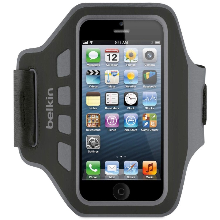 GRADE A1 - Belkin Neoprene Slim EaseFit Armband for iPhone 5 in Black/Grey