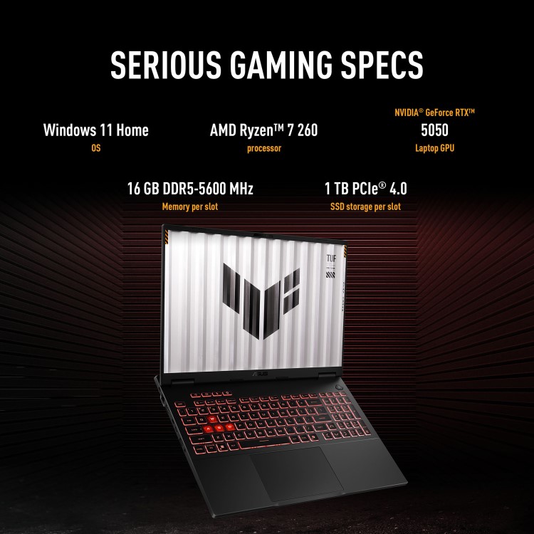 ASUS TUF A16 AMD Ryzen 7 16GB RAM 1TB SSD GeForce RTX 5050 144Hz 16 Inch Windows 11 Gaming Laptop