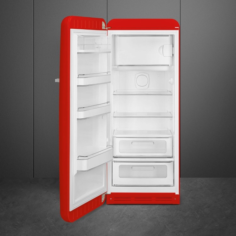 Smeg 244 Litre Fifties Style Left Hand Hinge Freestanding Fridge With Ice Box – Red