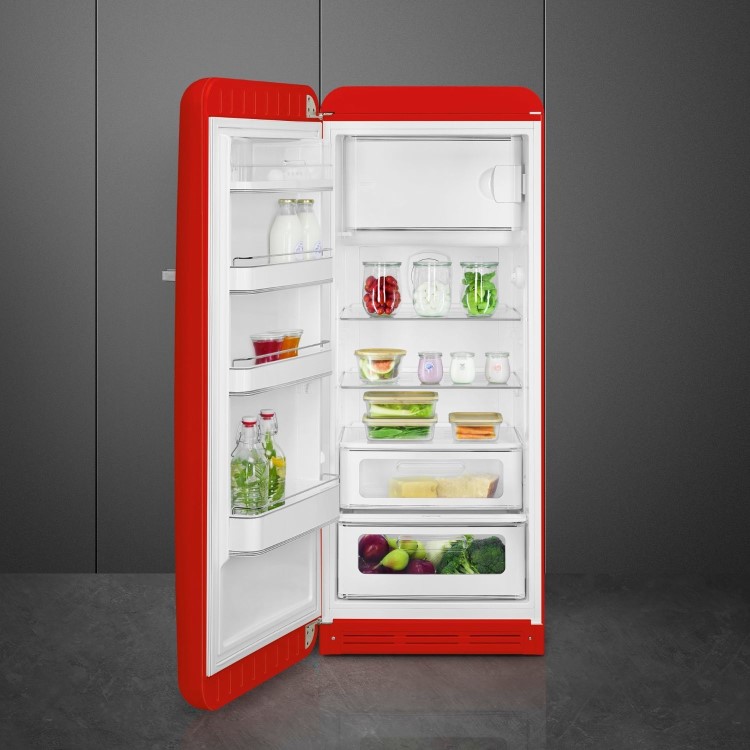 Smeg 244 Litre Fifties Style Left Hand Hinge Freestanding Fridge With Ice Box – Red