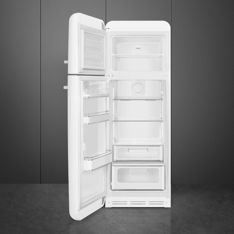 Smeg 294 Litre Fifties Style Left Hand Hinge 70/30 Fridge over No Frost Freezer - White