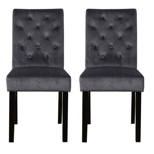 Faith Charcoal Pair of Velvet Dining Chairs with Black Legs