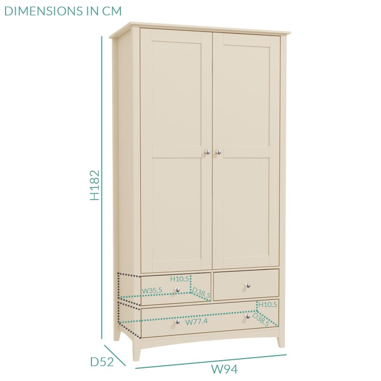 Farley 2 Door 3 Drawer Combi Wardrobe in Ivory/Cream