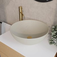 ONLY OPENED - Beige Unglazed Round Countertop Basin 410mm - Fawn 