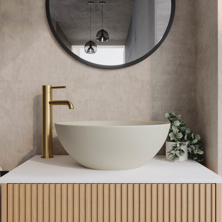 ONLY OPENED - Beige Unglazed Round Countertop Basin 410mm - Fawn 