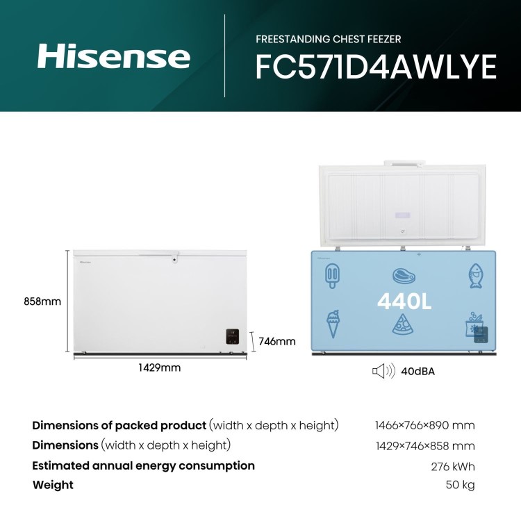 Hisense 440 Litre Chest Freezer - White