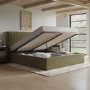 Moss Green Velvet Super King Ottoman Bed with Cushioned Headboard - Frida
