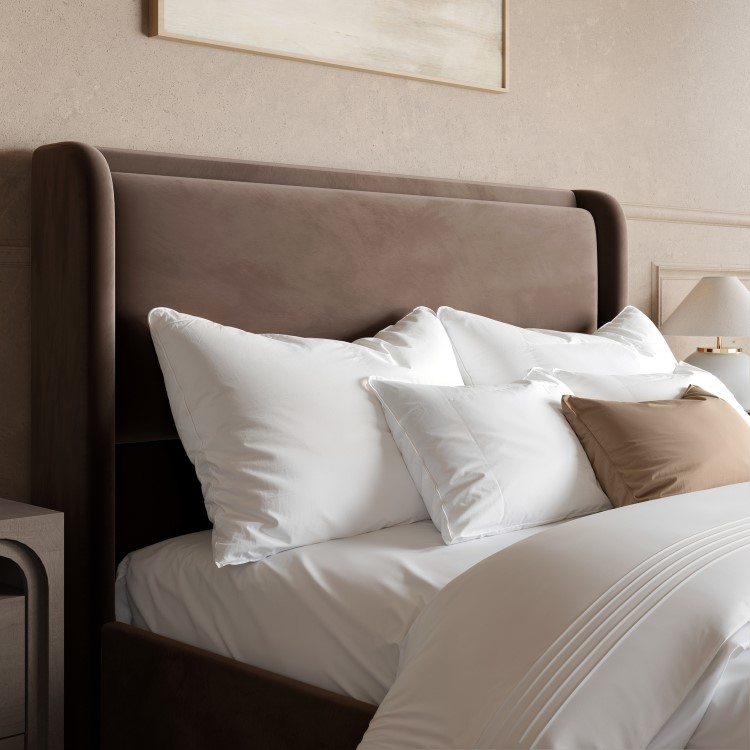 Chocolate Brown Velvet Double Ottoman Bed with Cushioned Headboard - Frida