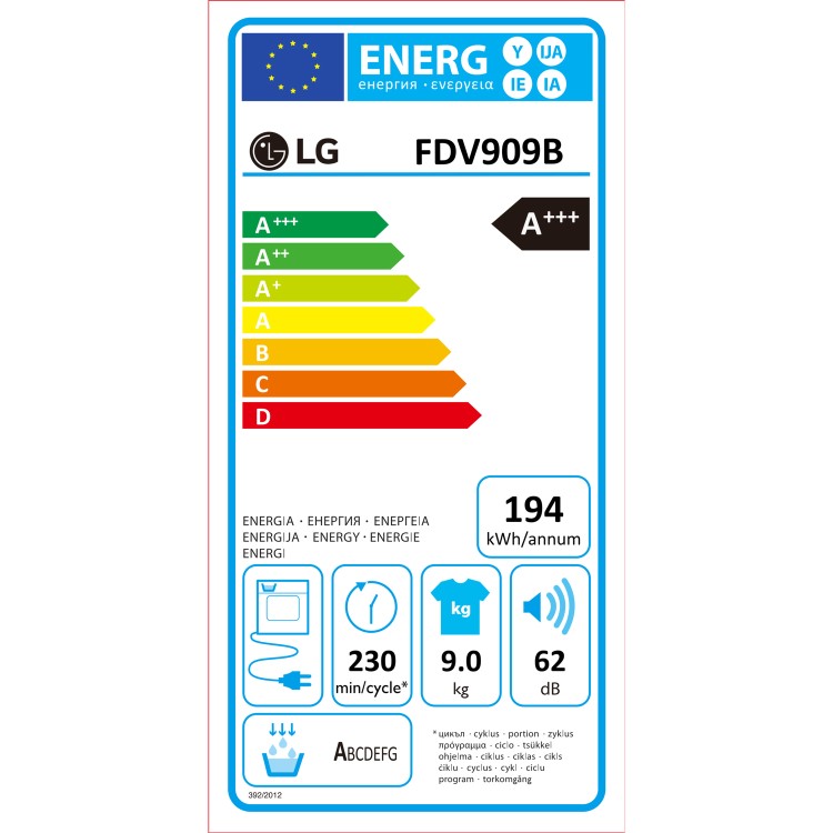 Refurbished LG EcoHybrid FDV909B Freestanding Heat Pump 9KG Tumble Dryer Black Steel