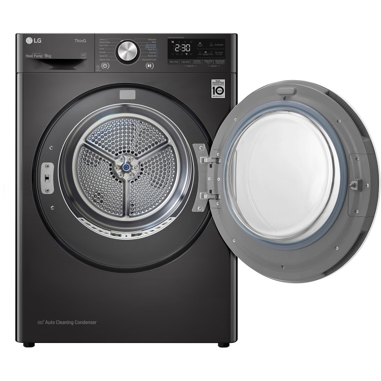 Refurbished LG EcoHybrid FDV909B Freestanding Heat Pump 9KG Tumble Dryer Black Steel