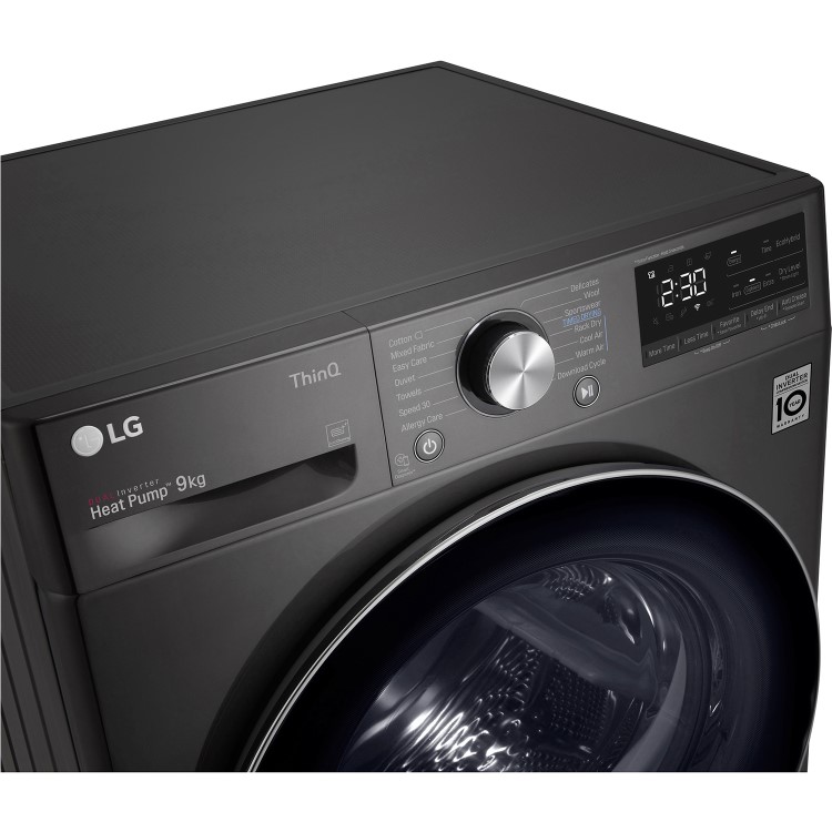 Refurbished LG EcoHybrid FDV909B Freestanding Heat Pump 9KG Tumble Dryer Black Steel