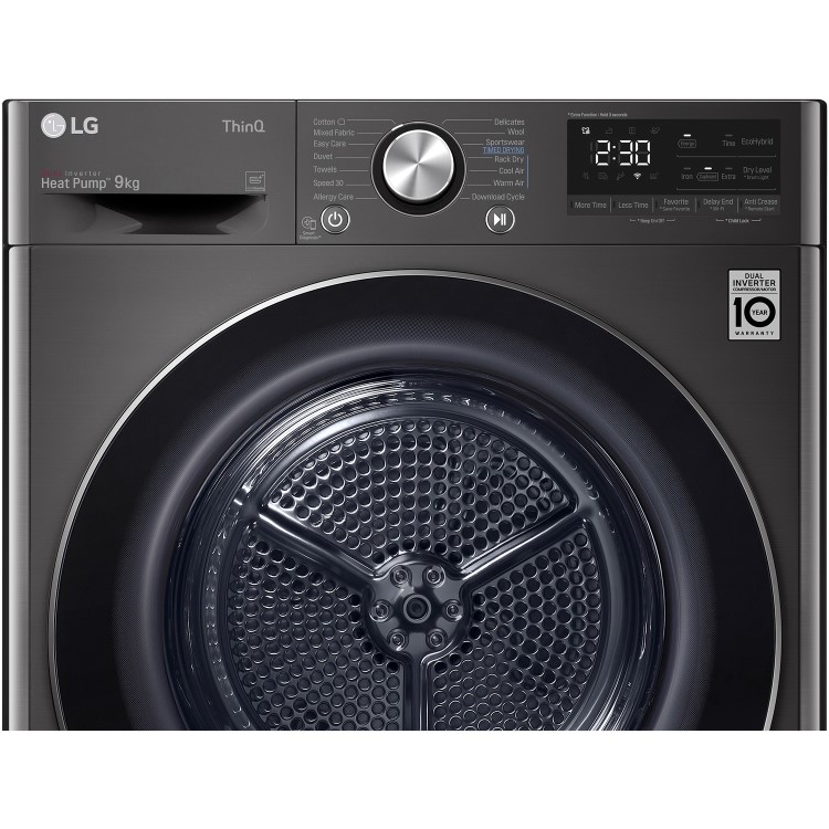 Refurbished LG EcoHybrid FDV909B Freestanding Heat Pump 9KG Tumble Dryer Black Steel
