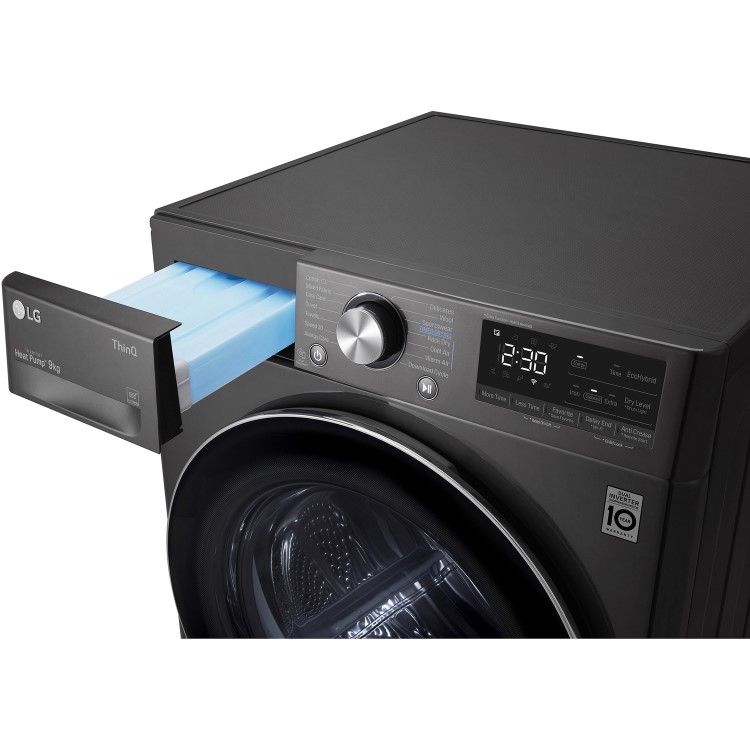 Refurbished LG EcoHybrid FDV909B Freestanding Heat Pump 9KG Tumble Dryer Black Steel