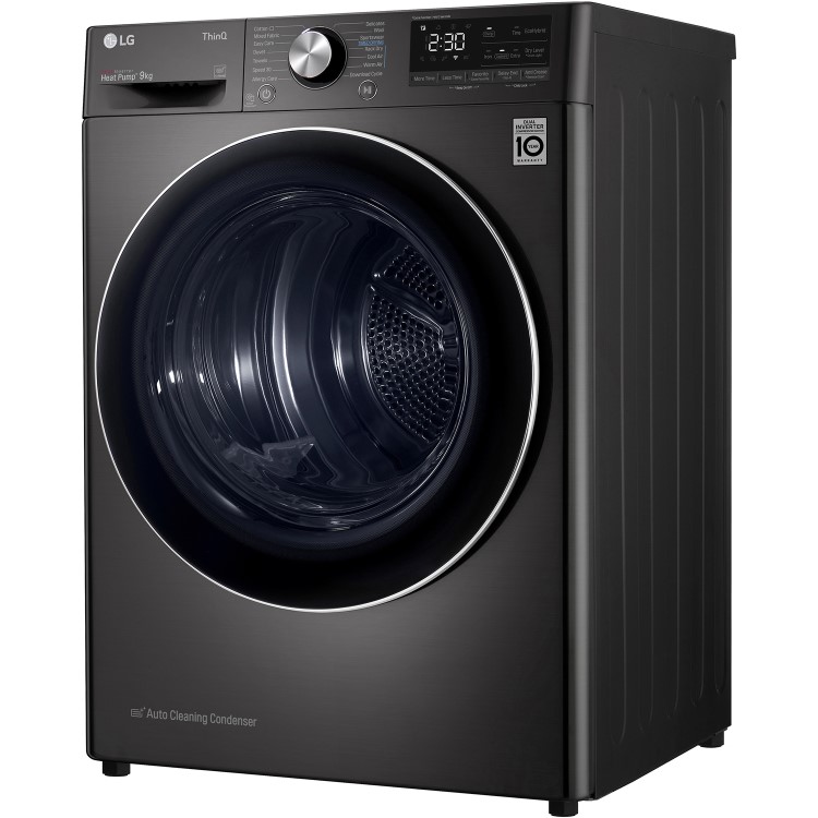 Refurbished LG EcoHybrid FDV909B Freestanding Heat Pump 9KG Tumble Dryer Black Steel