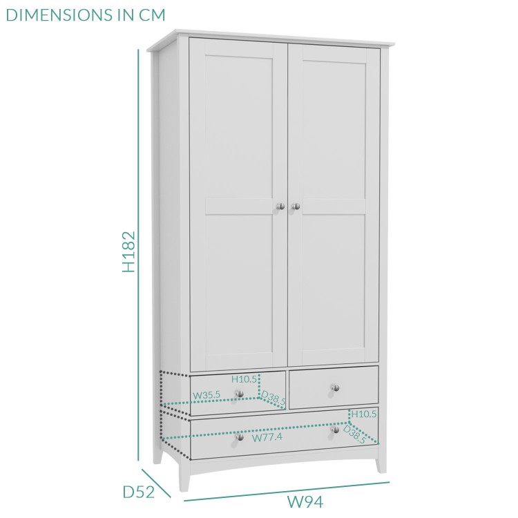 Fenton 2 Door 3 Drawer Combi Wardrobe in Light Grey