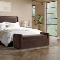Chocolate Brown Velvet Ottoman Storage Blanket Box with Dark Wood Plinth - Fern