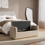 Beige Upholstered Ottoman Storage Blanket Box with Oak Wood Plinth - Fern