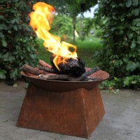Fallen Fruits Rust Round Fire Pit Bowl with Square Stand