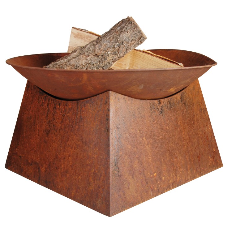 Fallen Fruits Rust Round Fire Pit Bowl with Square Stand