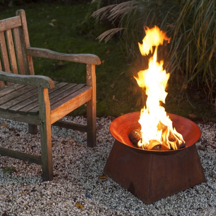 Fallen Fruits Rust Round Fire Pit Bowl with Square Stand