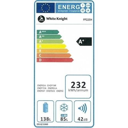 White Knight FF225H 223L 50/50  Freestanding Combi Fridge Freezer - White