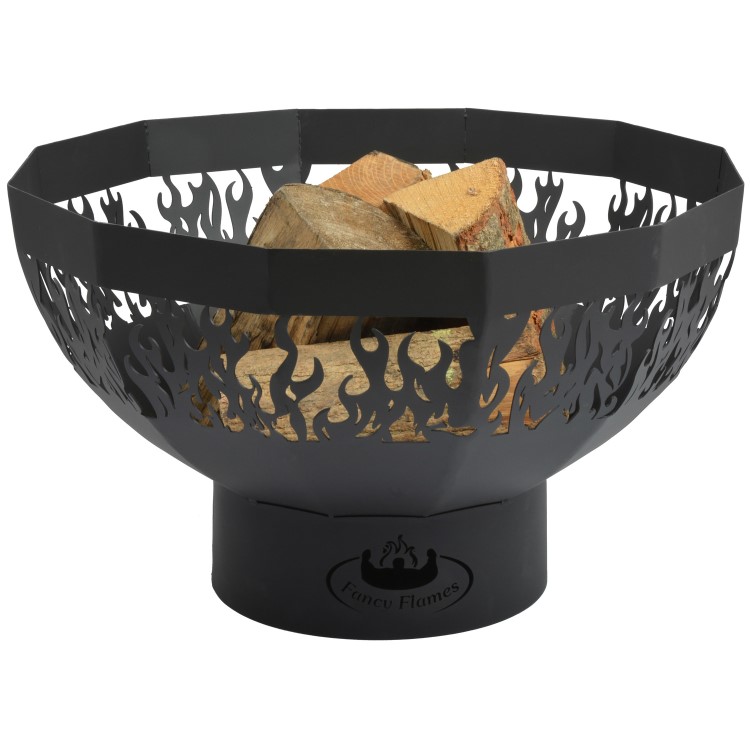 Black Steel Fire Pit Bowl with Laser Cut Flames