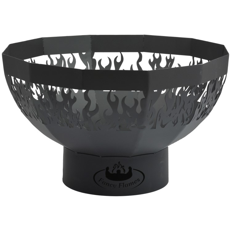 Black Steel Fire Pit Bowl with Laser Cut Flames