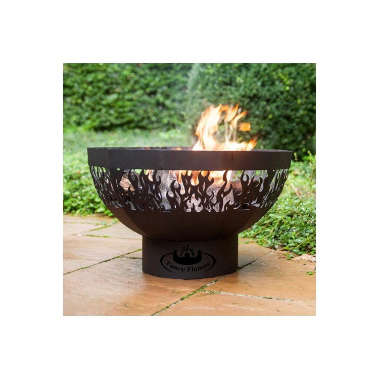 Black Steel Fire Pit Bowl with Laser Cut Flames