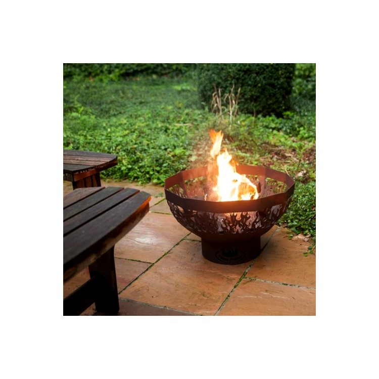 Black Steel Fire Pit Bowl with Laser Cut Flames
