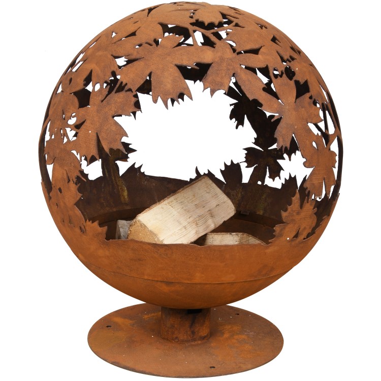 Cast Iron Fire Pit Globe with Laser Cut Leaf Pattern