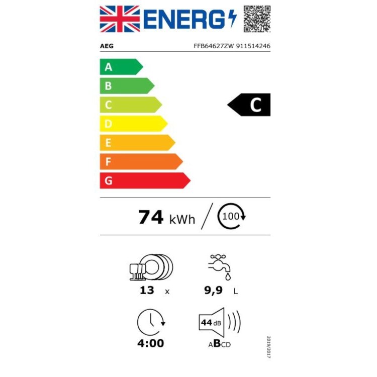 AEG Series 8000 SatteliteClean Freestanding Dishwasher - White C-rated