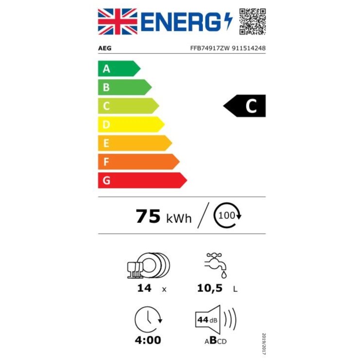 AEG Series 6000 SatteliteClean Freestanding Dishwasher - AirDry C-rated white