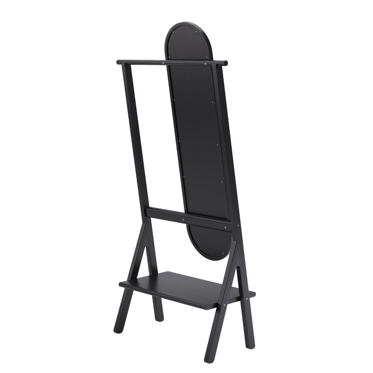 Black Freestanding Full-Length Mirror with Hanging Rail and Shelf - Figo 