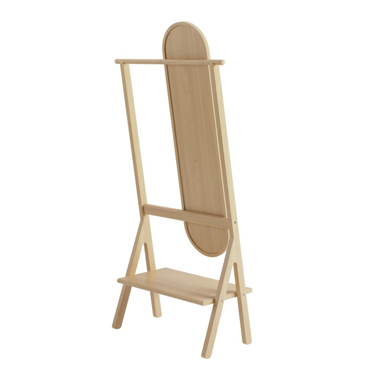 Light Wood Freestanding Full-Length Mirror with Hanging Rail and Shelf - Figo 