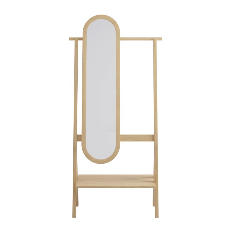 Light Wood Freestanding Full-Length Mirror with Hanging Rail and Shelf - Figo 