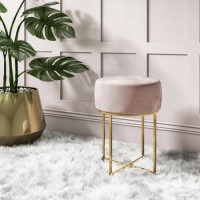 Pink Velvet Dressing Table Stool with Gold Legs - Fiorella