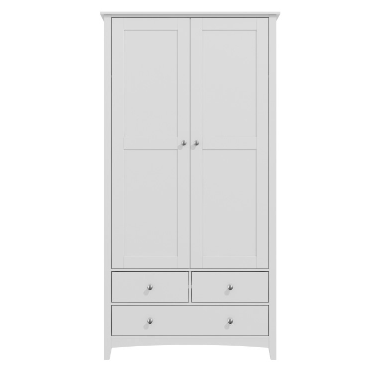 Light Grey Painted 2 Door Double Wardrobe with Drawers - Finch