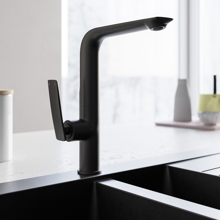 Black Single Lever Monobloc Kitchen Mixer Tap - Enza Finch