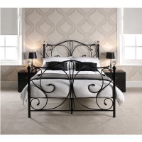 White Metal Double Bed Frame with Crystal Finials - Florence - LPD