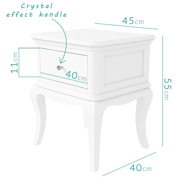 Florentine 1 Drawer French Style Bedside Table in White