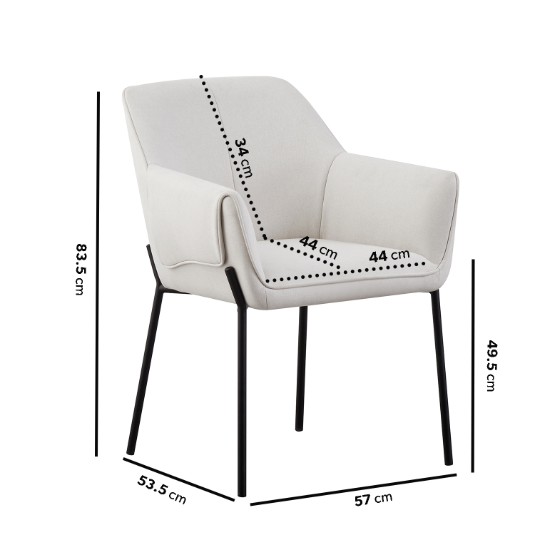 Set of 2 Cream Upholstered Modern Dining Chairs with Arms - Fiona