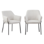 Set of 2 Cream Upholstered Modern Dining Chairs with Arms - Fiona
