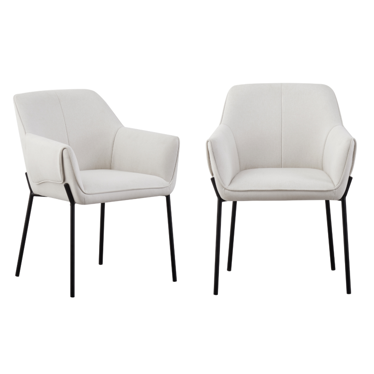 Set of 2 Cream Upholstered Modern Dining Chairs with Arms - Fiona